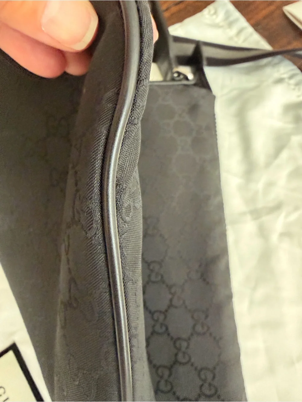 Gucci Black GG Nylon Messenger Crossbody with Striped Strap